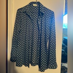 Vintage 70s Graphic Print green Women's Disco Button Blouse Best Fits medium 8